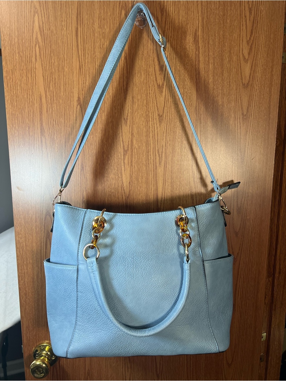 Mia K Farrow Brown Tote Shoulder Bag Crossbody Purse Large Tortoise Chain